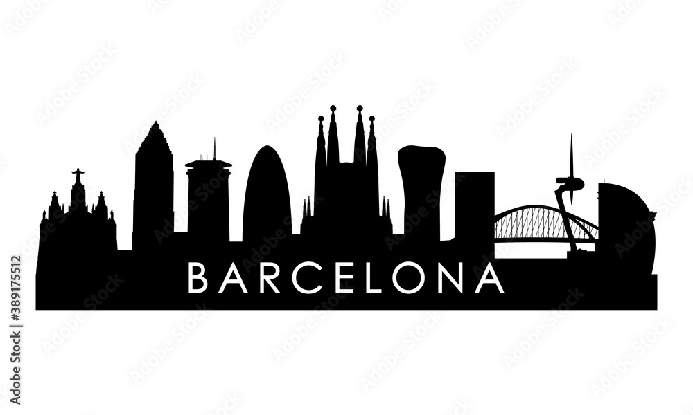 Barcelona skyline silhouette. Black Barcelona city design isolated on white background.