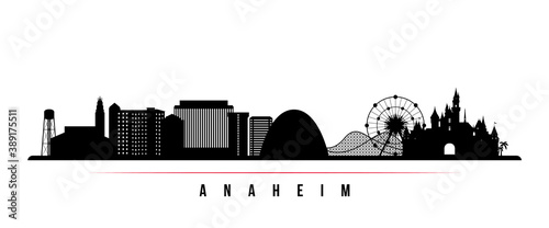 Anaheim skyline horizontal banner. Black and white silhouette of Anaheim City, California. Vector template for your design. photo