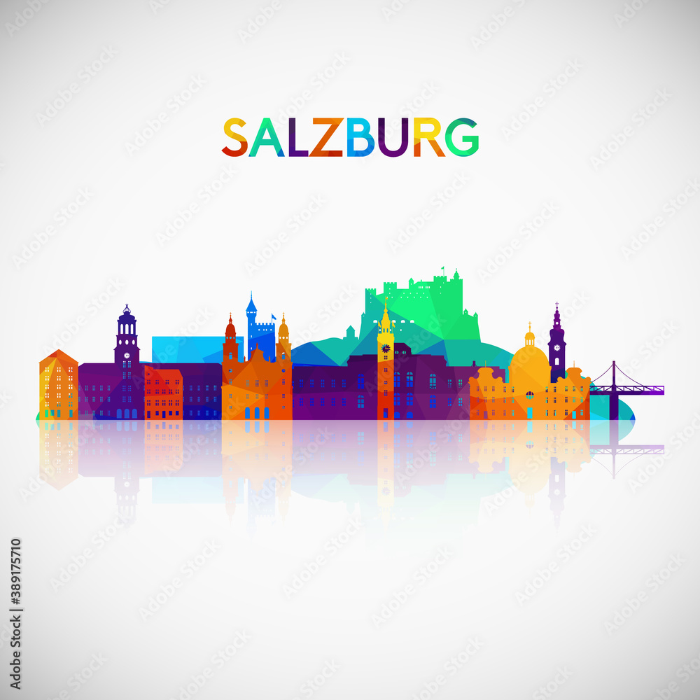 Obraz premium Salzburg skyline silhouette in colorful geometric style. Symbol for your design. Vector illustration.