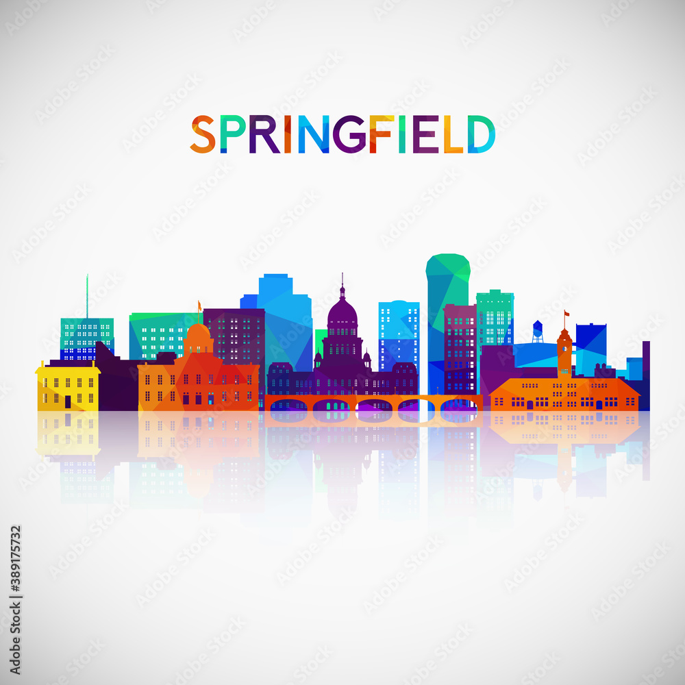 Springfield skyline silhouette in colorful geometric style. Symbol for your design. Vector illustration.