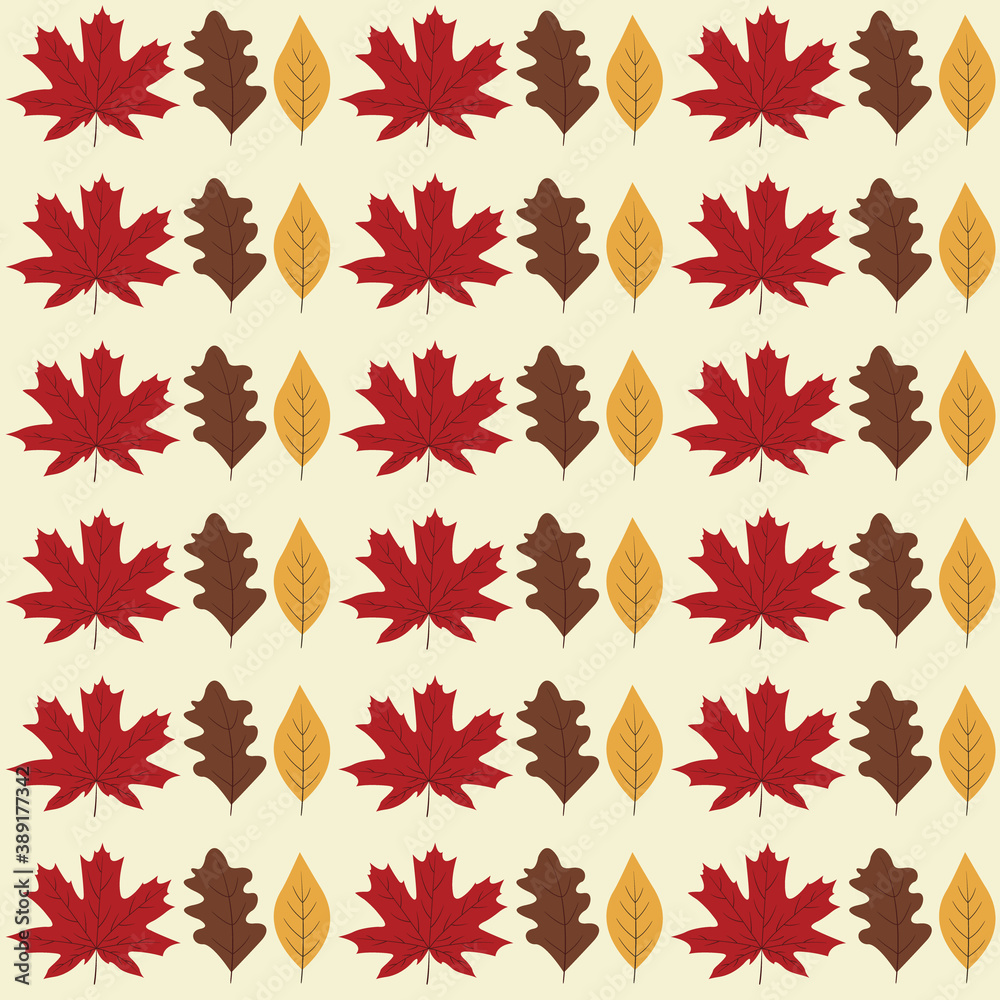 vibrant fall seamless pattern with maple, oak and ash leaves vibrant fall seamless pattern with maple, oak and ash leaves
