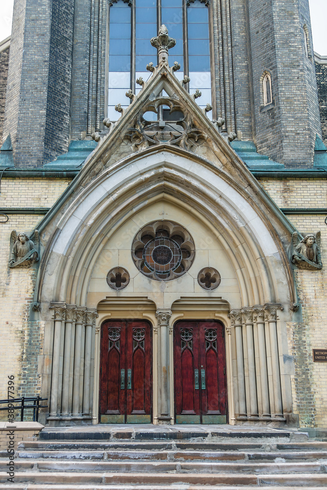 Fototapeta premium Metropolitan United Church in Toronto, Ontario, Canada. It is one of most prominent churches of United Church of Canada, located on Queen Street East at corner of Church Street. 