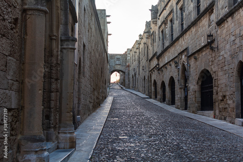 Old town of Rhodes , Greece -25oct-2020 : Historical streets of old town Rhodes Dodecanese, Greece