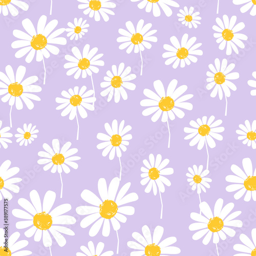 Fototapeta Naklejka Na Ścianę i Meble -  Seamless pattern with daisy flower on purple background vector illustration.