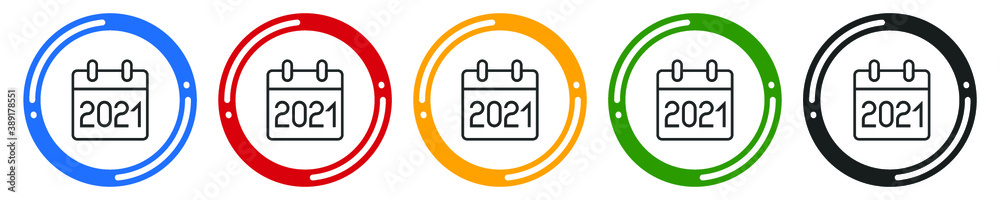 Calender 2021 icon set. flat design vector illustration in 5 colors options for web design