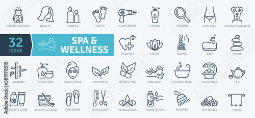 Spa and Wellness Icons Pack. Thin line icons set. Flat icon collection set. Simple vector icons