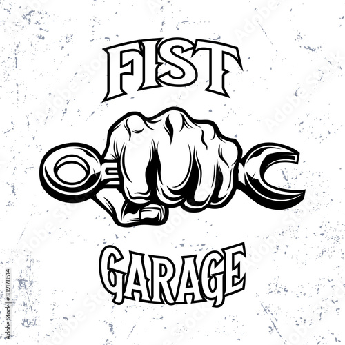 vintage punch fist with wrench garage mascot logo illustration template