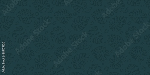 Floral monstera leaf seamless pattern. monstera seamless pattern turquoise background.Creative background for fabric,textile,wallpaper,postcards, bed linens, covers,card,wrapping paper