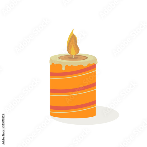 Festive candle. The burning fire symbolizes light, day and celebration. Isolated element on a white background. Vector image.