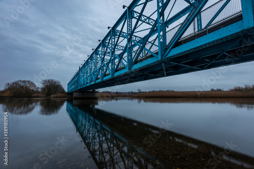 The old railway bridge - now a pedestrian bridge in Randers, Denmark. Because of the color its called the blue bridge photo