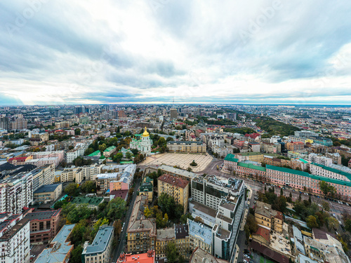 Aerial top view of St Sophia cathedral and Kiev city skyline from above  Kyiv cityscape  capital of Ukraine