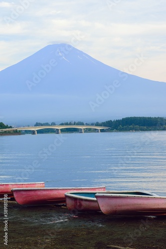 Landscape of Mount Fuji in Japan around lake Kawaguchiko 