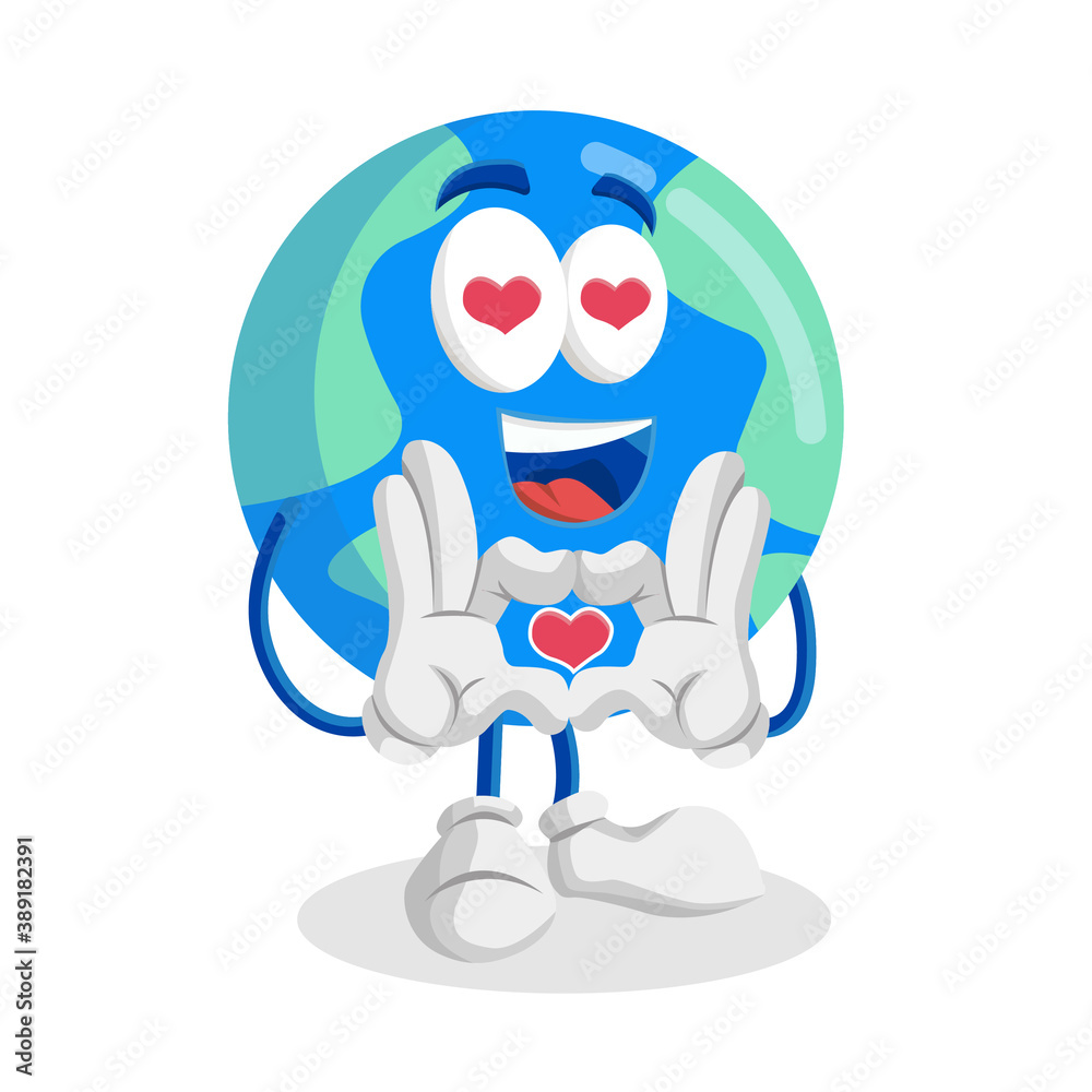 Earth Logo mascot in love pose