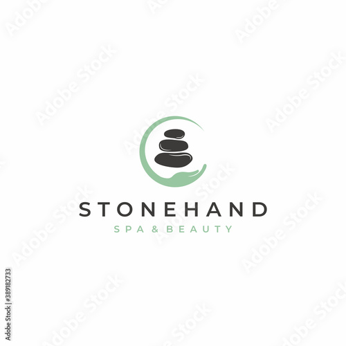 Spa Stone Circle Care Hand Logo Design Vector