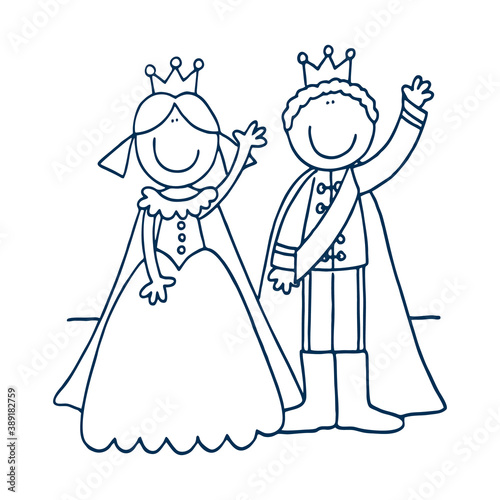 Queen and king in cartoon style, royal family empress