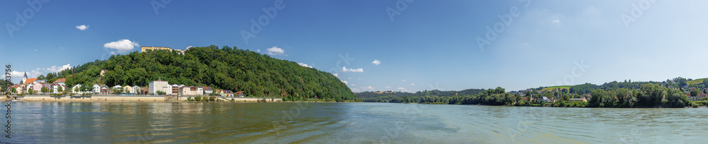 The confluence of the Danube, the Inn and the Ilz seen from the eastern tip of the historic city of Passau The confluence of the Danube, the Inn and the Ilz seen from the eastern tip of the historic city of Passau
