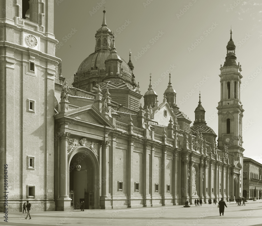 ZARAGOZA, SPAIN - MARCH 3, 2018: The cathedral  Basilica del Pilar.