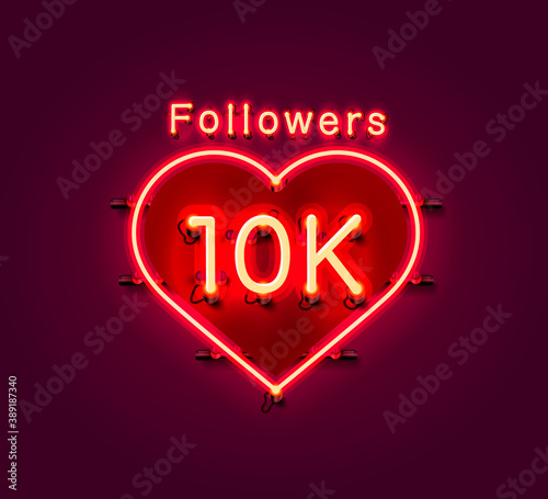 Thank you followers peoples, 10k online social group, neon happy banner celebrate, Vector