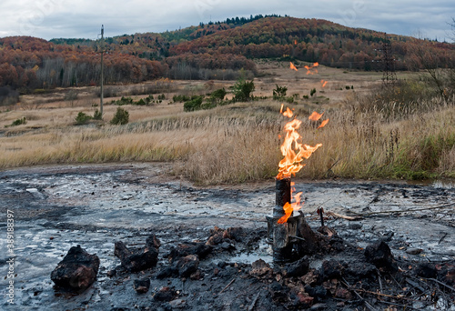 Vászonkép Gas eruption near Starunya villaga in Zakarpattia Ukraine