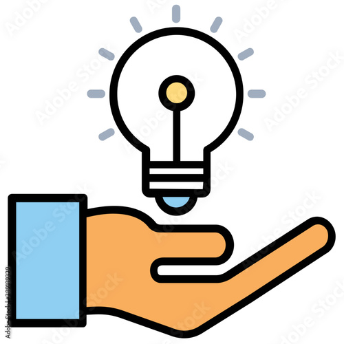 
Hand holding light bulb, concept of creative business idea generation flat icon 

