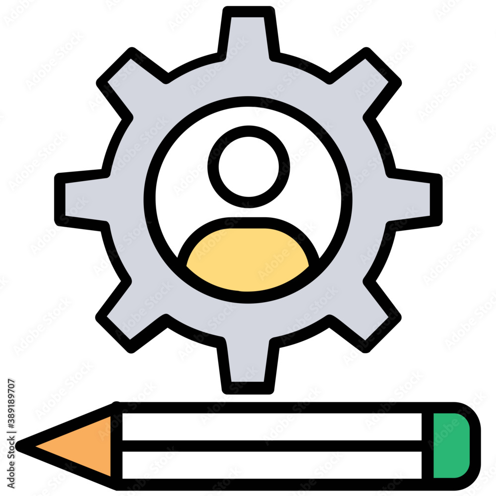 
An avatar man inside gear and a pencil symbolising content writing concept 
