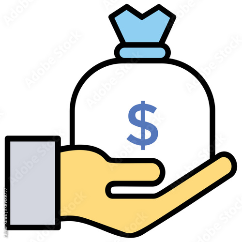 
Hand holding money bag with pouch sign the concept of loan 
