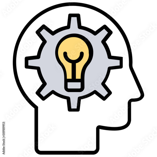 
Thinking brain flat design icon 
