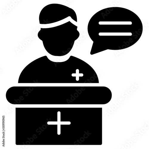 
A person standing on rostrum with microphone representing speech concept
