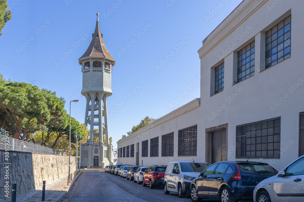 Torre de l'Aigua (Water tower, old water cistern) built in 1918, Modernisme style, Sabadell, Catalonia, Spain