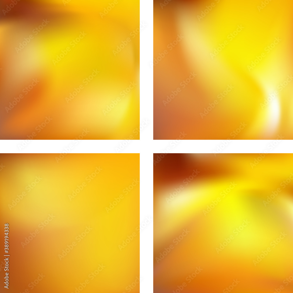 Set with yellow abstract blurred backgrounds. Vector illustration. Modern geometrical backdrop. Abstract template.