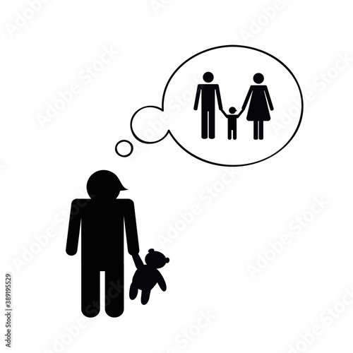 orphan boy is thinking about his family vector illustration EPS10