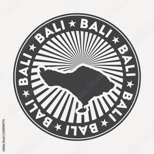 Bali round logo. Vintage travel badge with the circular name and map of island, vector illustration. Can be used as insignia, logotype, label, sticker or badge of Bali.