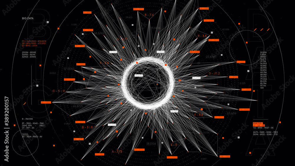 Cluster classification visualization big data stream, database cloud, futuristic technology hub