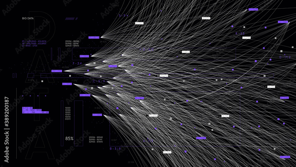 Communication system and visualization of data analysis, information flow and sorting by artificial intelligence, vector business presentation
