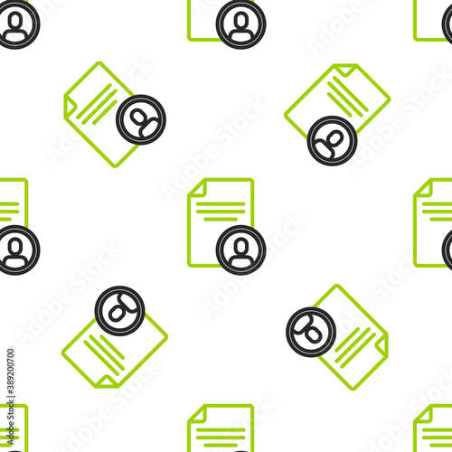 Line Resume icon isolated seamless pattern on white background. CV application. Searching professional staff. Analyzing personnel resume. Vector.