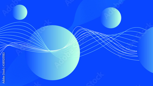 Blue Dynamic Waves and Circle, Vector Abstract Background. Illustration Suitable For Poster Design.