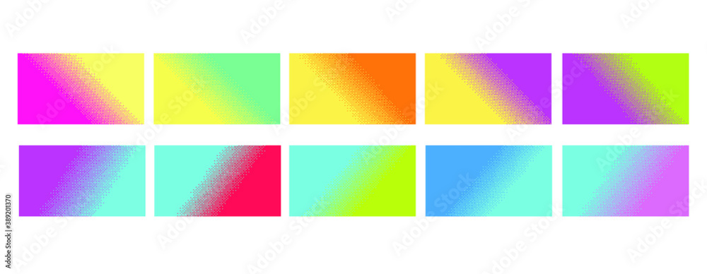 Set of neon backgrounds. Pixel art style. Vector bright illustration 
