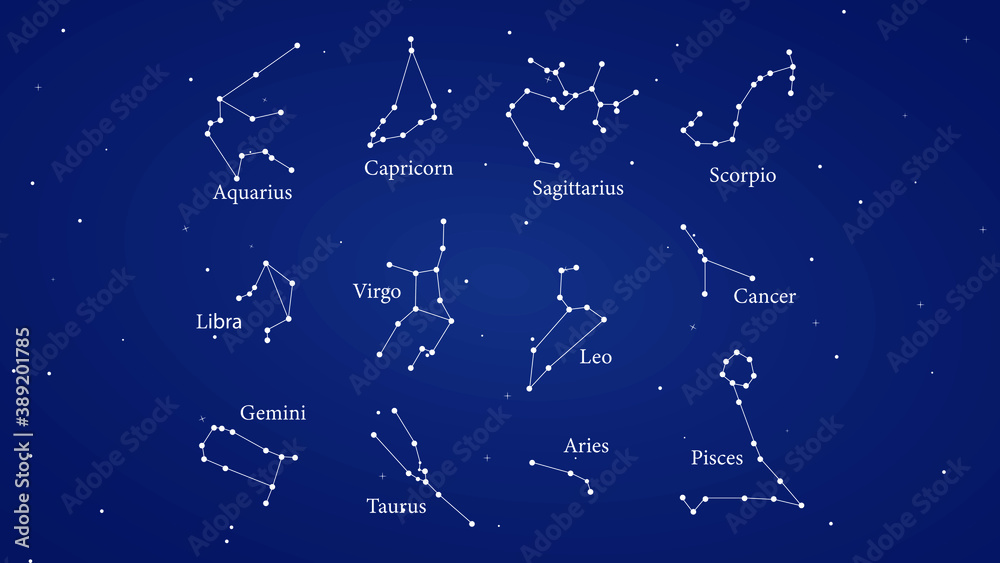 Fototapeta premium Zodiac Signs Constellations on Space.