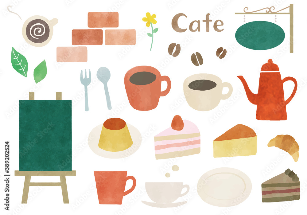 水彩風のコーヒー&カフェイラスト 水彩風のコーヒー&カフェイラスト