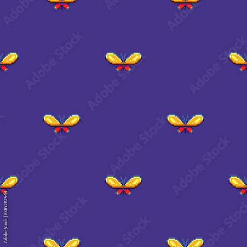 Cute seamless pattern with pixelated butterflies. Minimalistic vector illustration