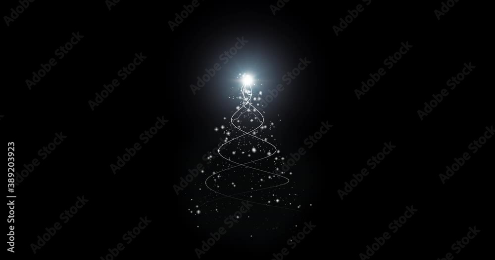 Isolated black backgrounds white Christmas tree for cold winter new year santa festival decorate celebrate with overlay and luxury gold green theme with white shine star and snow snowflake flare