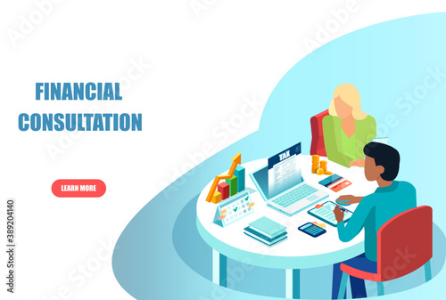 Vector of a financial advisor consulting a customer on investment