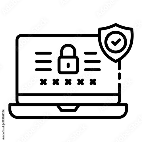 Login Screen Interface Concept, Password protected control panel vector Icon design, Padlock with Security shield Sign, Cloud computing and Internet hosting services Symbol on White background