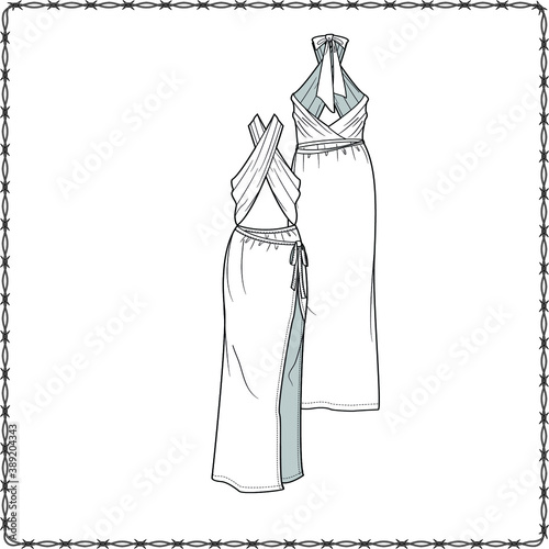 women dress editable fashion flat sketch for creating new designs mockup