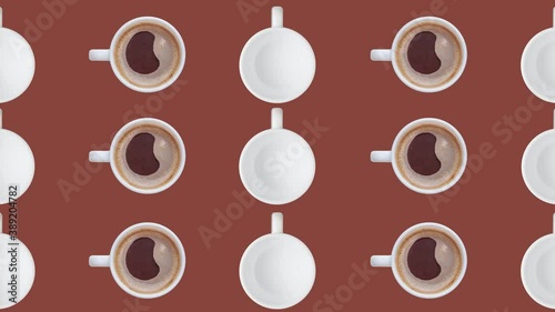 4K 60FPS Coffee Cups Flowing Horizontally and Flipping