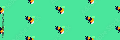 Cute bees seamless pattern. Pixel art style. Vector illustration