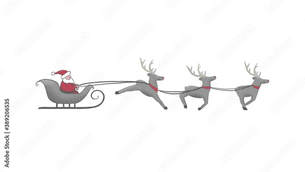 Hand drawn loop animation of Santa Claus sleigh. Includes alpha matte. Hand drawn loop animation of Santa Claus sleigh. Includes alpha matte.