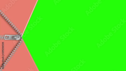 Green screen zipper, separator, opening in 4 different colors. 4K 60 FPS
