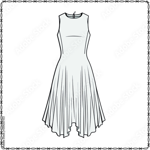women dress editable fashion flat sketch for creating new designs mockup