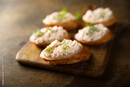 Homemade shrimp or salmon pate on toast
